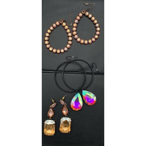 Lot Of 3 Pairs Of Blingy Sparkly Faceted Fun Statement Pierced Dangle Earrings - Picture 1 of 4
